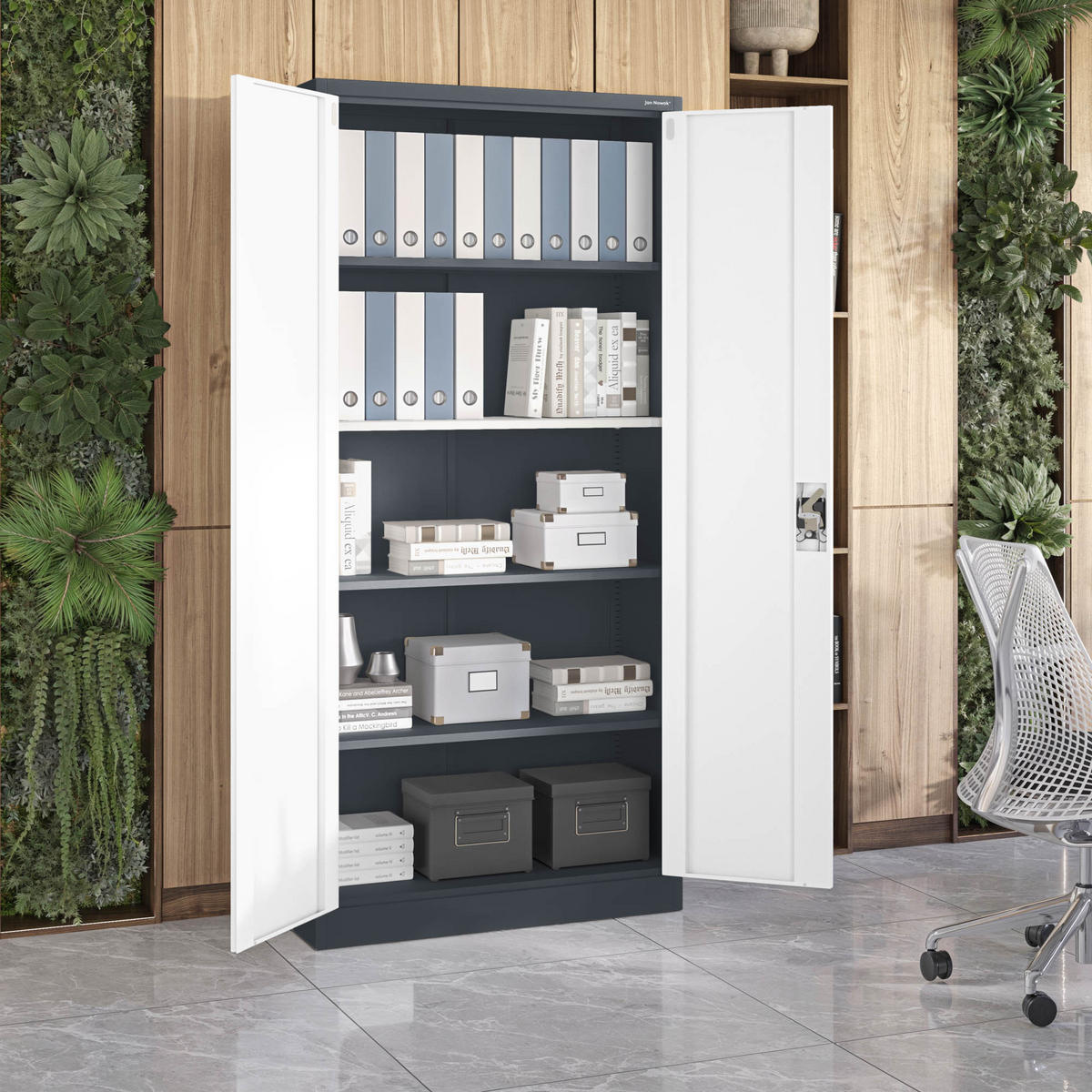 AKTENSCHRANK JAN H - Anthrazit/Weiß, Metall (90/195/40cm) - Jan Nowak