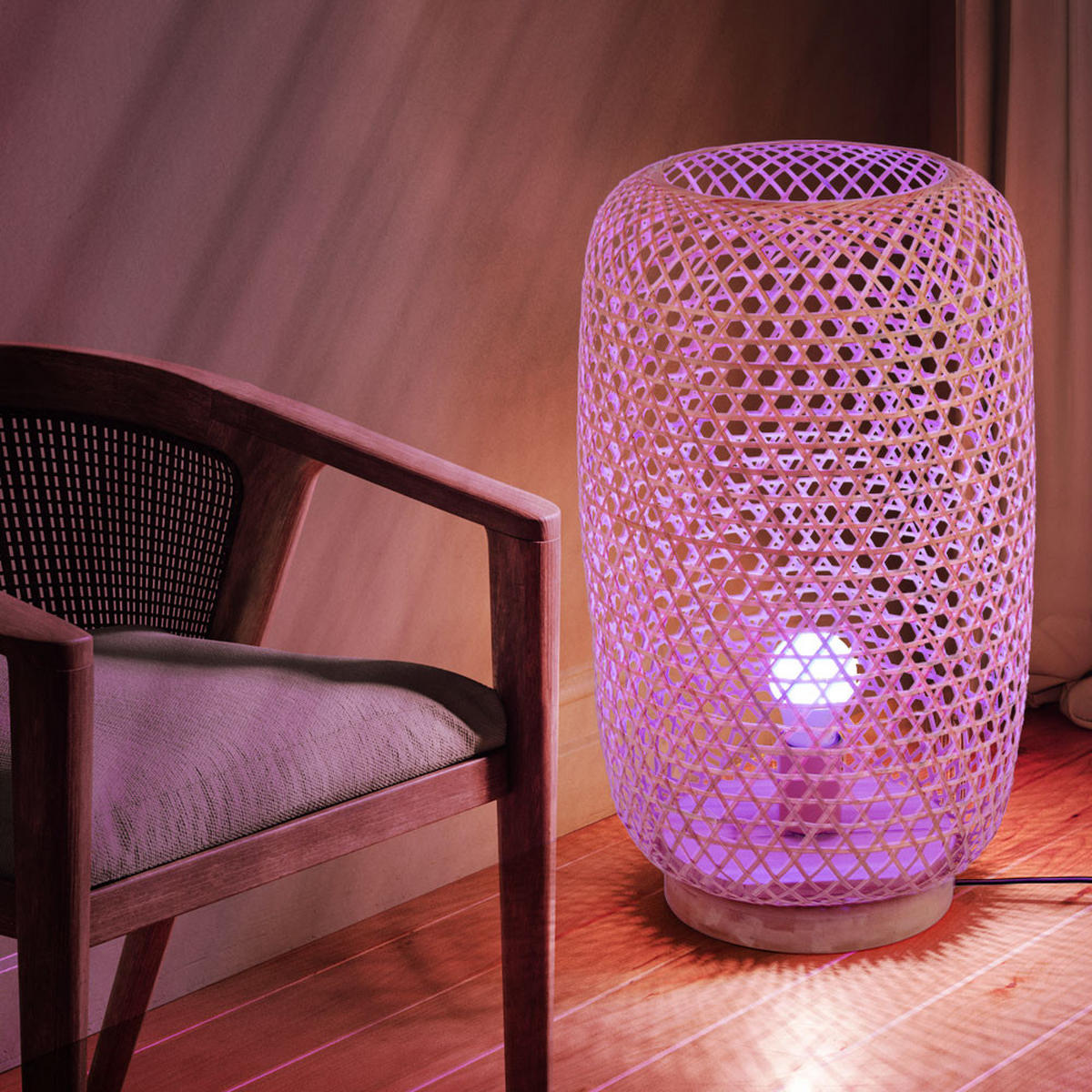 LED STEHLEUCHTE Bambus Geflecht Braun - Braun, Holz (31/31/55cm)