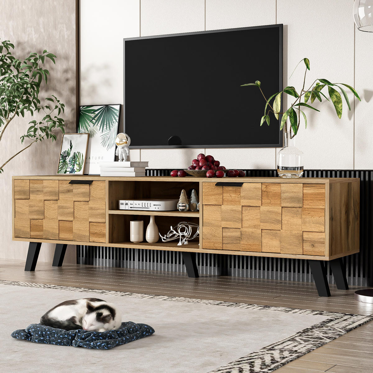 TV-SCHRANK in Holzoptik mit Türen und offenen Fächern 160.5/35.5/45 cm - Eichefarben, Holzwerkstoff (160.5/45/35.5cm) - Redom