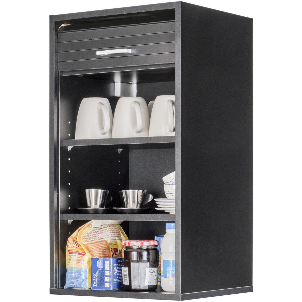 KÜCHENOBERSCHRANK mit Rolladentür 35/40/72cm - Schwarz, Holzwerkstoff (40/72/35cm) - Simmob