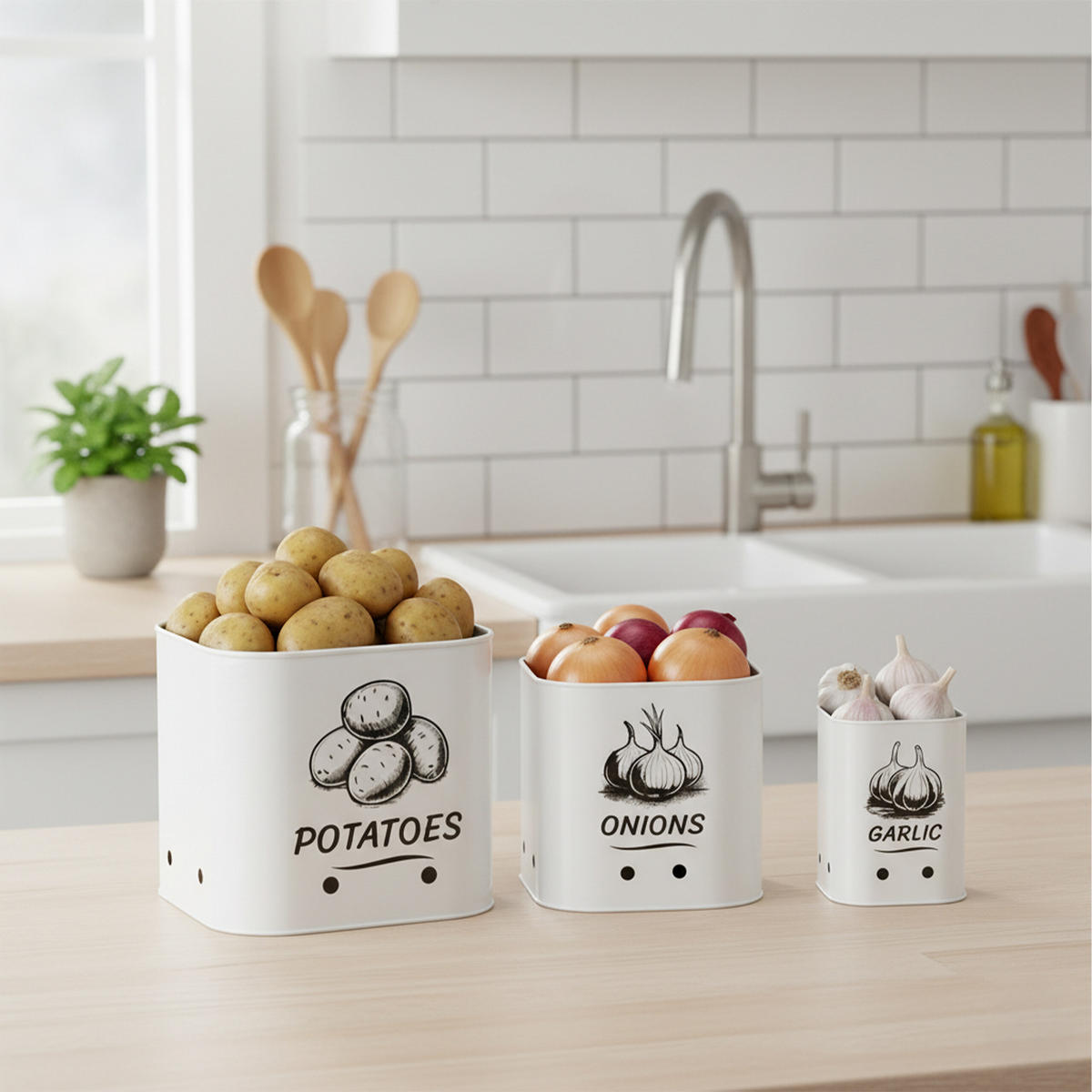 3XDÓZA na brambory - bílá, kov - Relaxdays