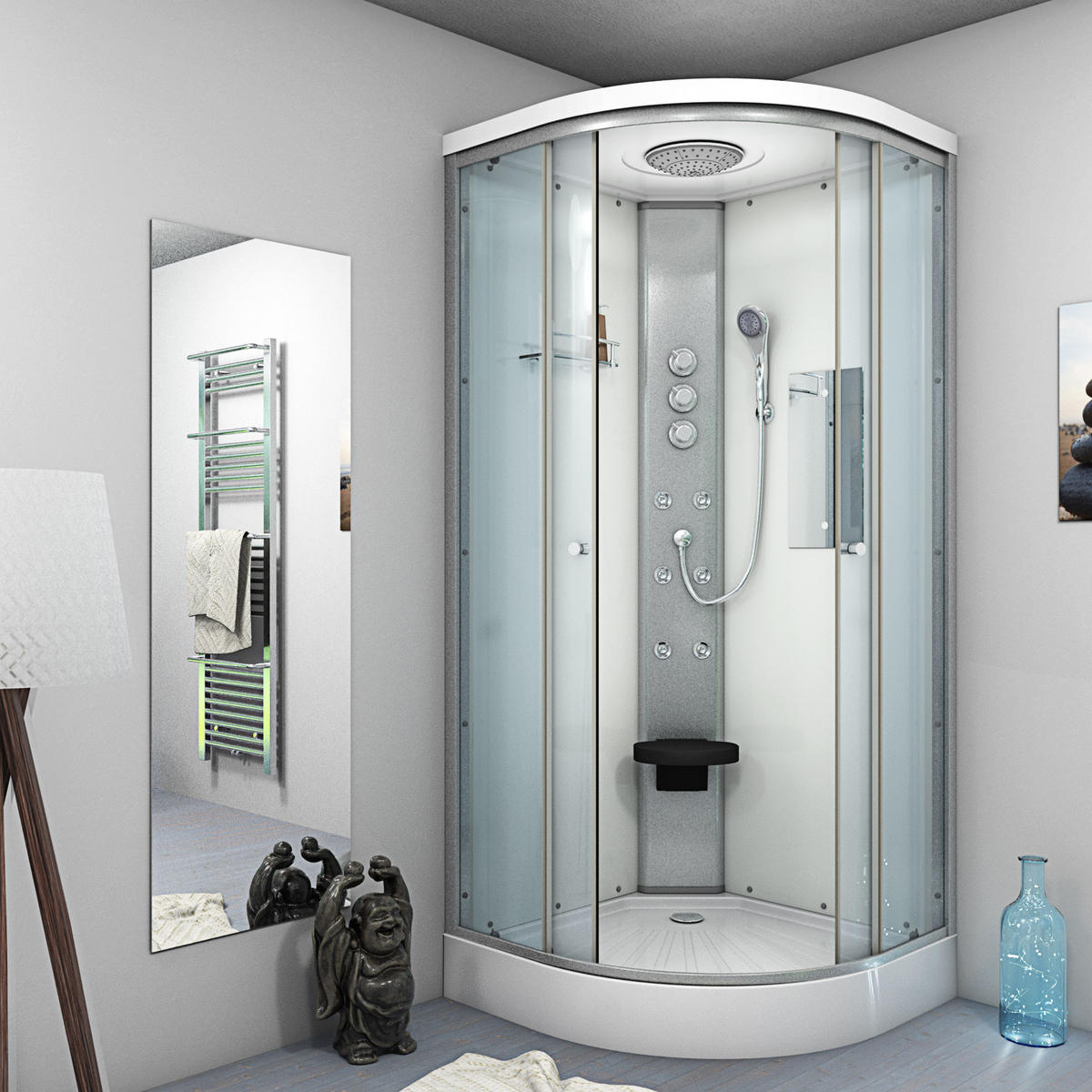 DUSCHE Fertigdusche D10-20T1-EC Weiß 100x100 - Weiß, Glas/Kunststoff (100/100/215cm) - AcquaVapore by Sandra Jentho