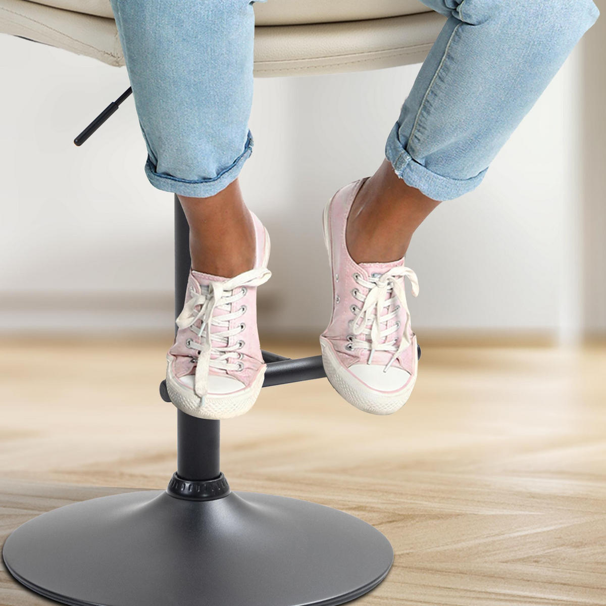 BARHOCKER 2er Set Lederlook creme - Creme/Schwarz, Textil/Metall (42/94/56cm) - CLP