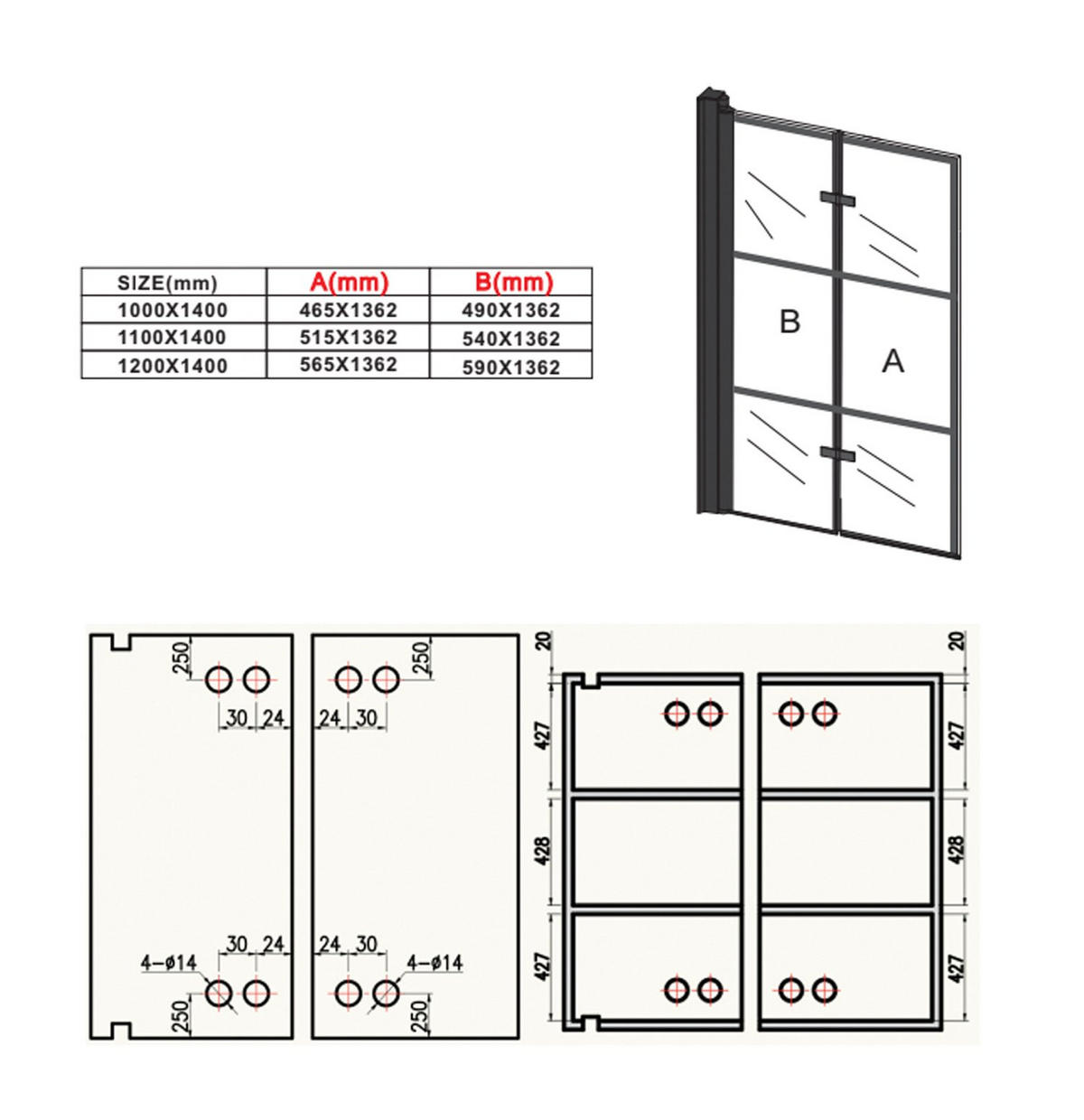 BADEWANNE Berkan 2 Teile cm Schwarz - 100 x 140 cm - Schwarz, Glas (100/140cm) - Badplaats