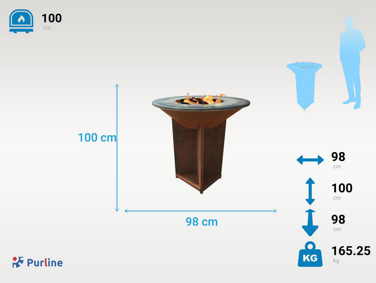 HOLZKOHLEGRILL Feuerschale Braun inkl. Schutzhülle - Braun, Metall (98/100/98cm) - Purline