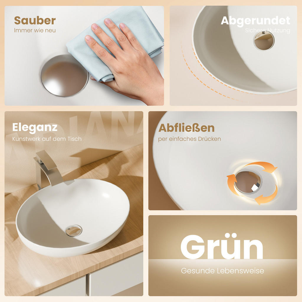 Thumbnail - Emke Waschbecken, Weiß, Keramik, Oval, 39.5x13x52 cm, Badezimmer, Waschbecken & Armaturen, Waschbecken