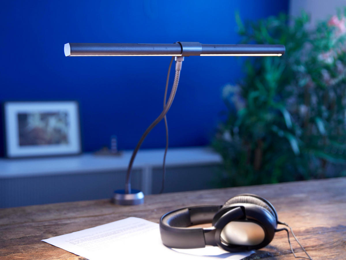 LED-MONITORLEUCHTE - dimmbar mit Schwanenhals, Tisch- und Wandhalterung sowie Farbwechselfunktion, 44 cm - Grau, Kunststoff (8.8/44/8.2cm) - Northpoint