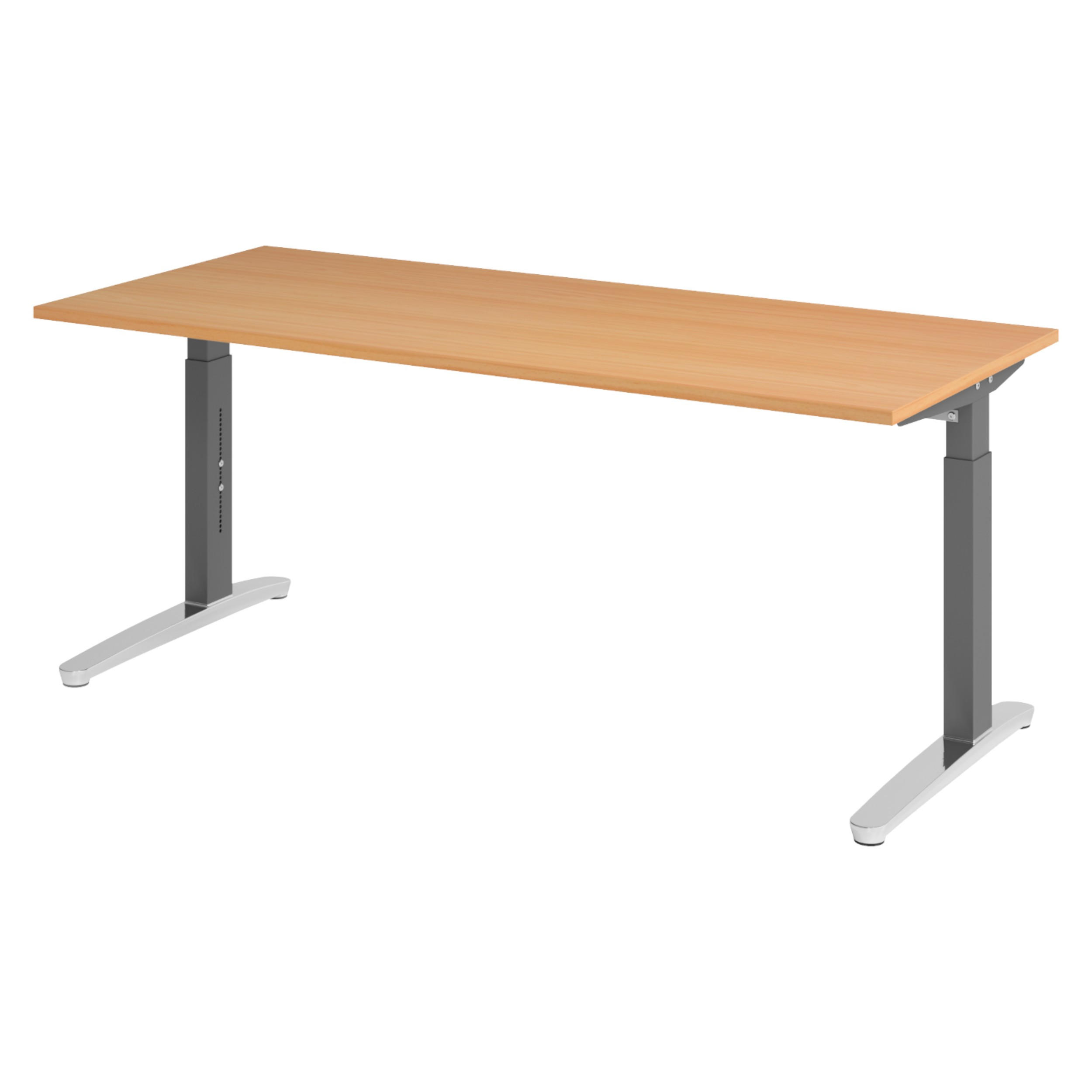 SCHREIBTISCH Serie-XB 80/180/74 cm in Buchefarben/Graphitfarben/Alu poliert - Buchefarben/Graphitfarben, Holzwerkstoff (80/180/74cm) - bümö