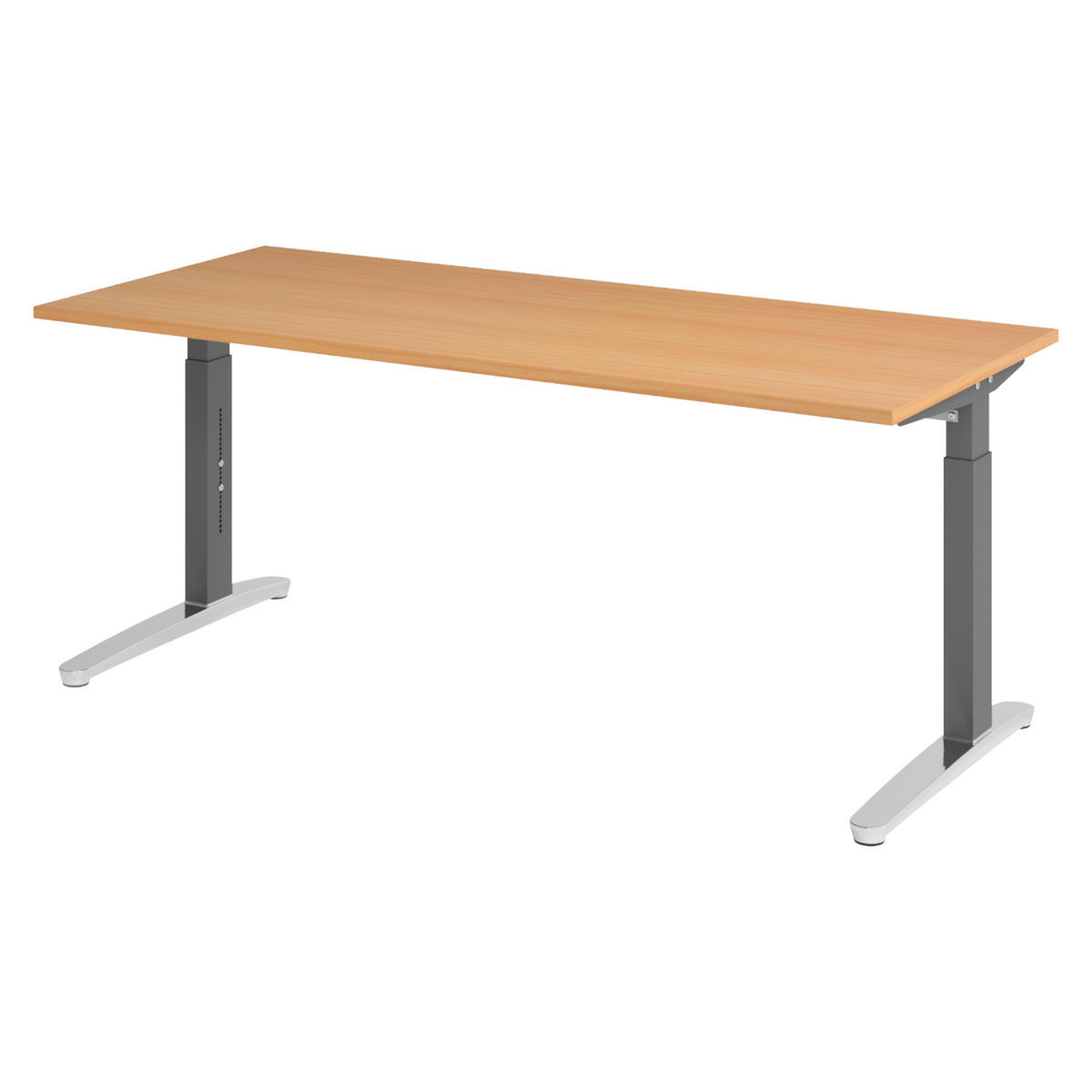 SCHREIBTISCH Serie-XB 80/180/74 cm in Buchefarben/Graphitfarben/Alu poliert - Buchefarben/Graphitfarben, Holzwerkstoff (80/180/74cm) - bümö