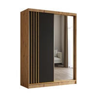 SCHWEBETÜRENSCHRANK Neli 160 cm mit Lamellen und Spiegel 2-türig, Artisan, schwarz, Lamelle Artisan - Braun/Eiche Artisan, Kunststoff (160/216/61cm) - Margaret Hadas24