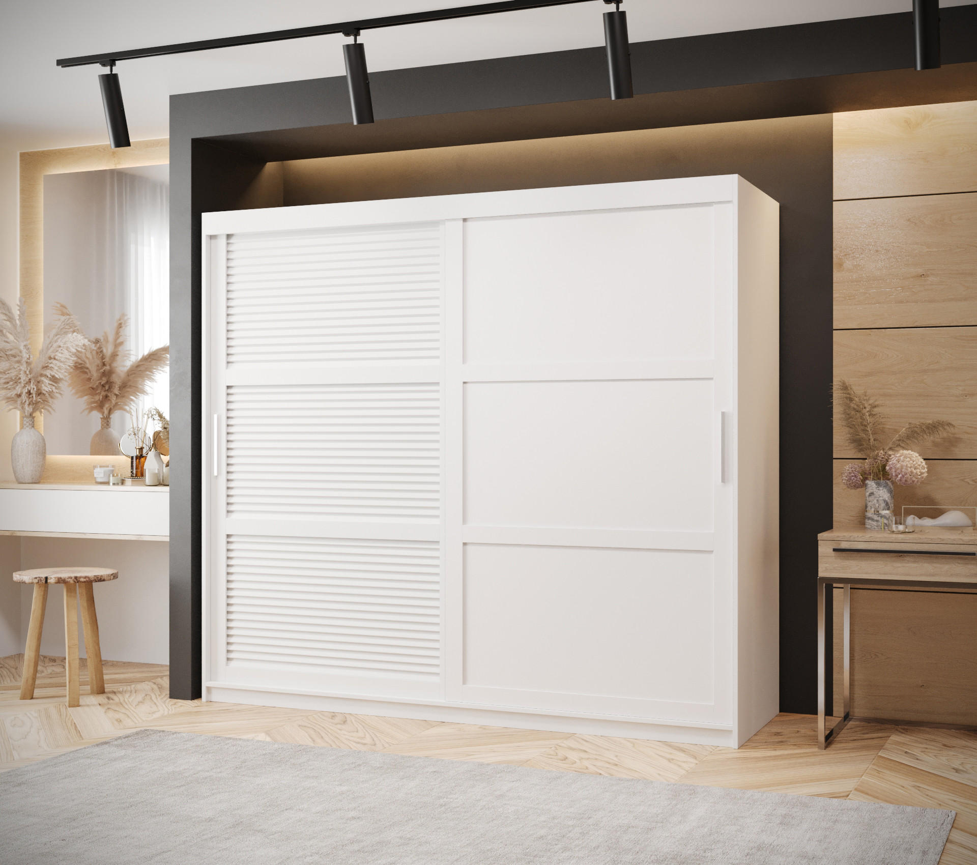 SCHWEBETÜRENSCHRANK 200/200/62 2-türig - Silberfarben/Weiß, Holz/Kunststoff (200/200/62cm) - MÖBEL KRYSPOL