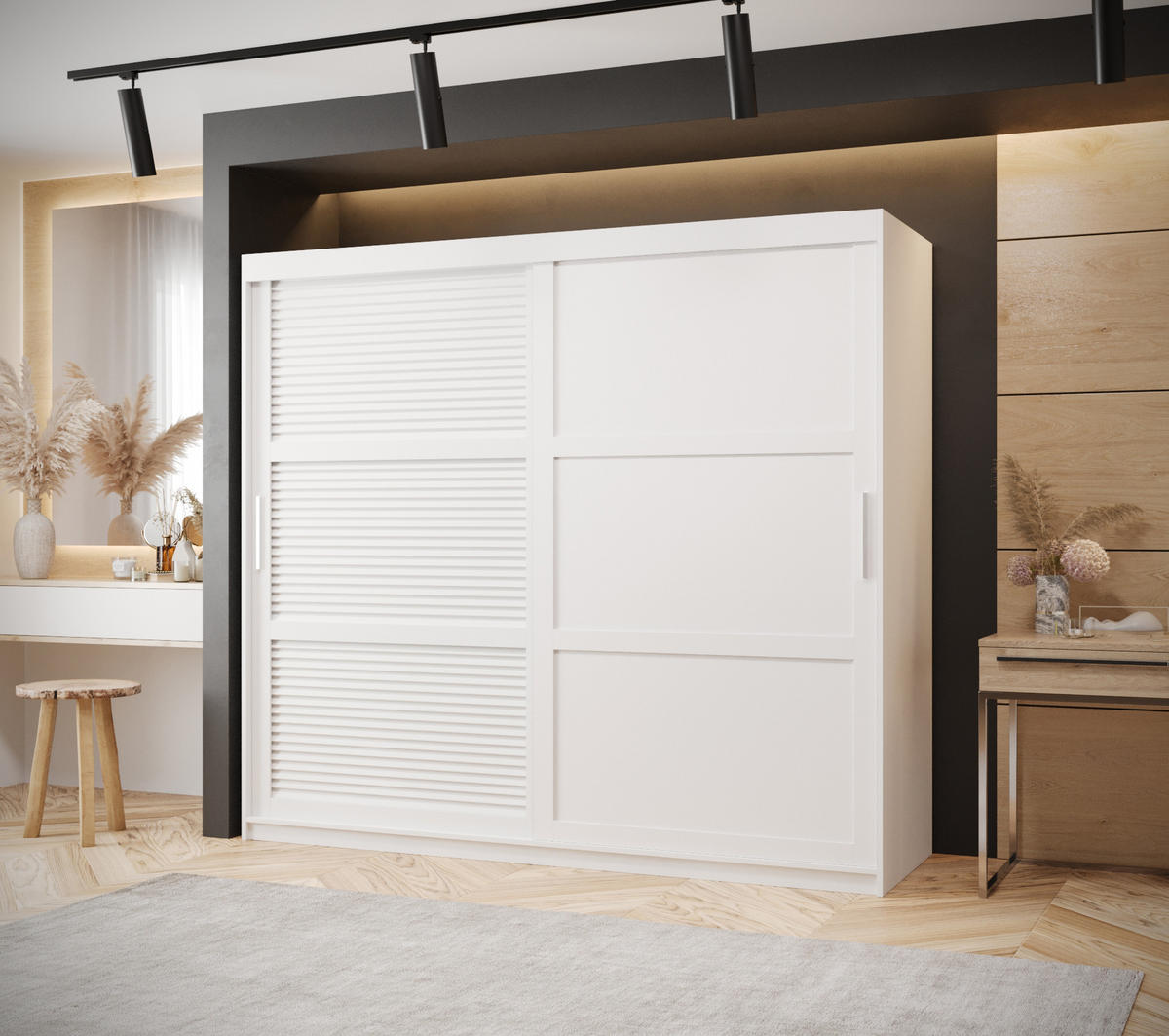 SCHWEBETÜRENSCHRANK 200/200/62 2-türig - Silberfarben/Weiß, Holz/Kunststoff (200/200/62cm) - MÖBEL KRYSPOL