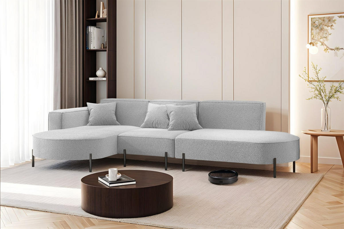 ECKSOFA Valencia - Hellgrau, Holzwerkstoff/Textil (321/165cm) - Fun Möbel