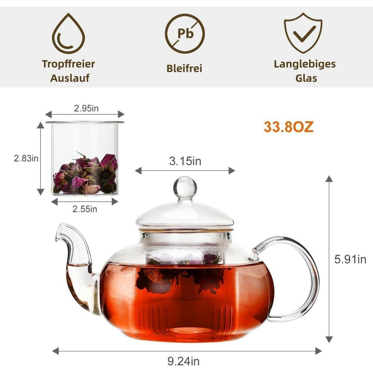TEEKANNE Glas mit Siebeinsatz 1000 ml - Transparent, Glas (14.8/13.3cm)