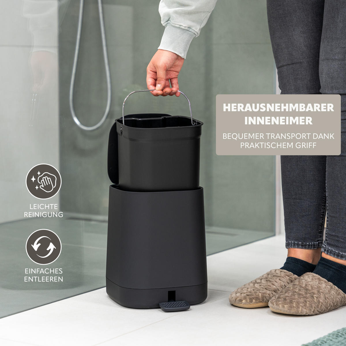 KOSMETIKEIMER VALONA, Kunststoff, schwarz - Schwarz, Kunststoff (21/25.5/24cm) - eluno