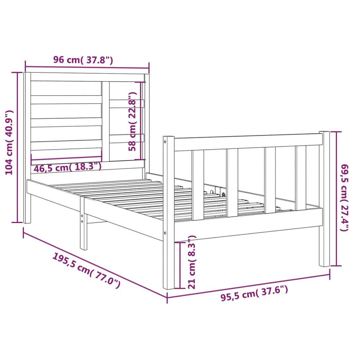 BETT Nemeth 104/195.5 cm - Braun, Holz (90/190cm) - Nettlife