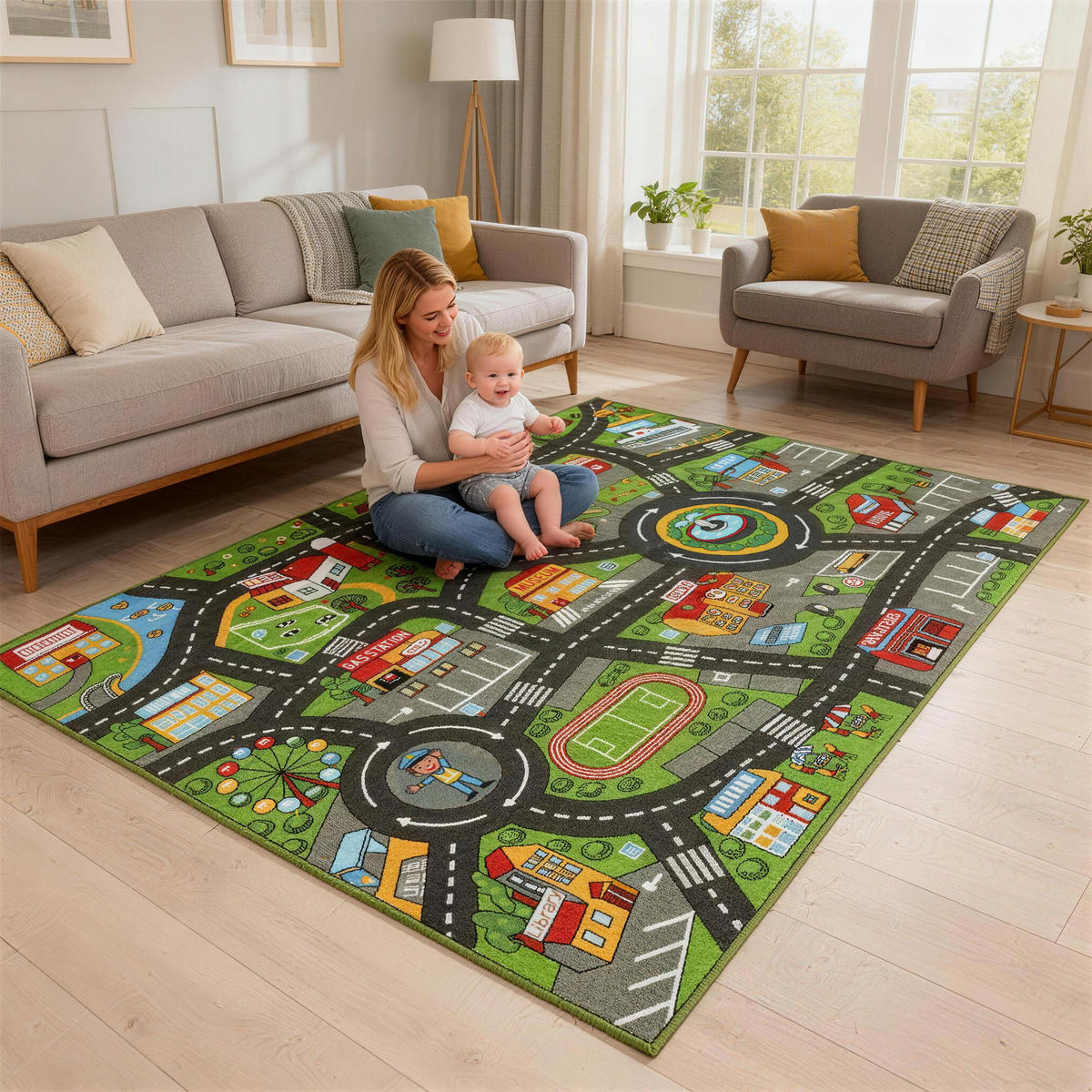 SPIELMATTE Polyester Grau - Grau, Textil - AIYAPLAY