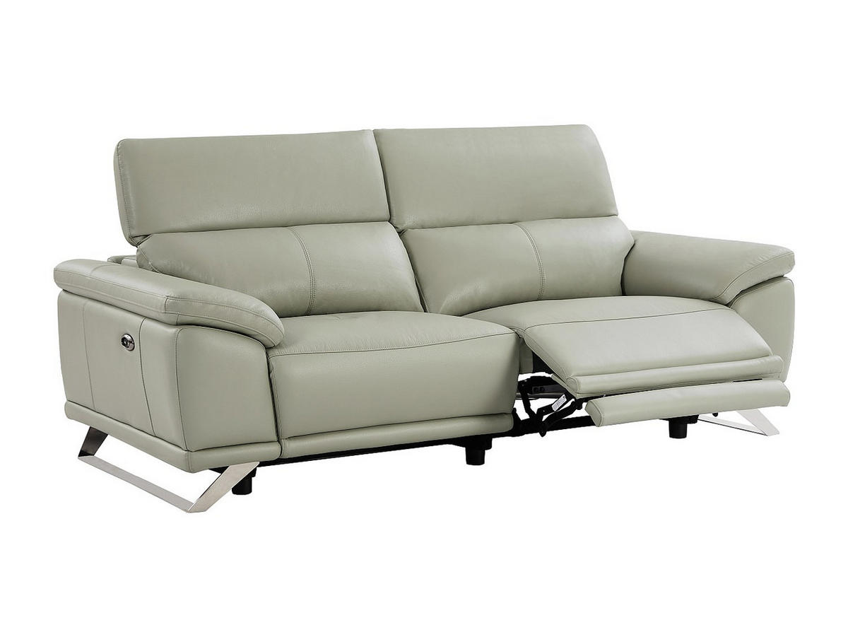 RELAXSOFA - 3 Personen - leder - hellgrau Azidee - Hellgrau, Leder/Kunststoff (220/76/107cm) - Vente-Unique