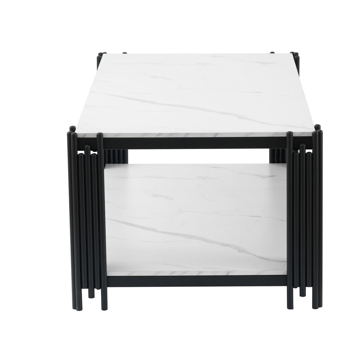 COUCHTISCH 114/64/46 cm in Weiß-Schwarz mit 2 Ablagen und Marmoroptik - Schwarz, Holzwerkstoff (114/64/46cm) - Flora Grace