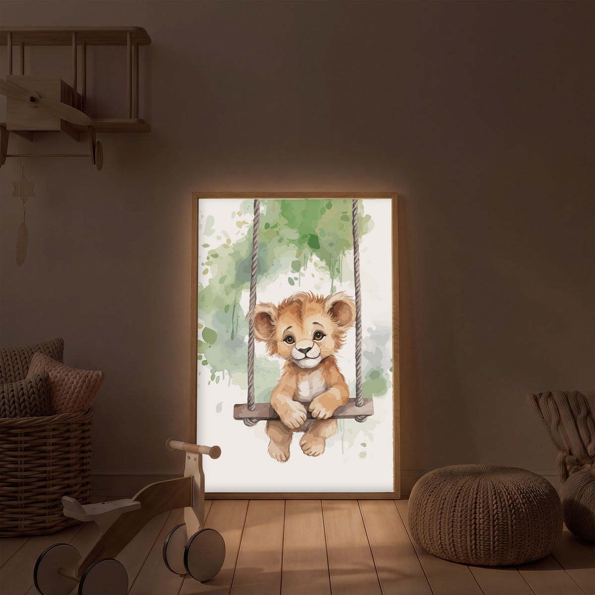 NACHTTISCHLAMPE MIT AKKU Löwe - Tier - Kinder - Dschungel 60x90 cm - Weiß, Holzwerkstoff (8/60/90cm) - OnlyWow