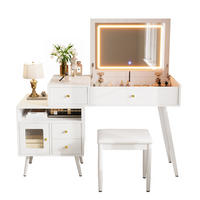 SCHMINKTISCH Set mit Hocker LED Spiegel Metallgriffe Modern - Weiß, Holzwerkstoff (120/77.5/50cm) - FLIEKS