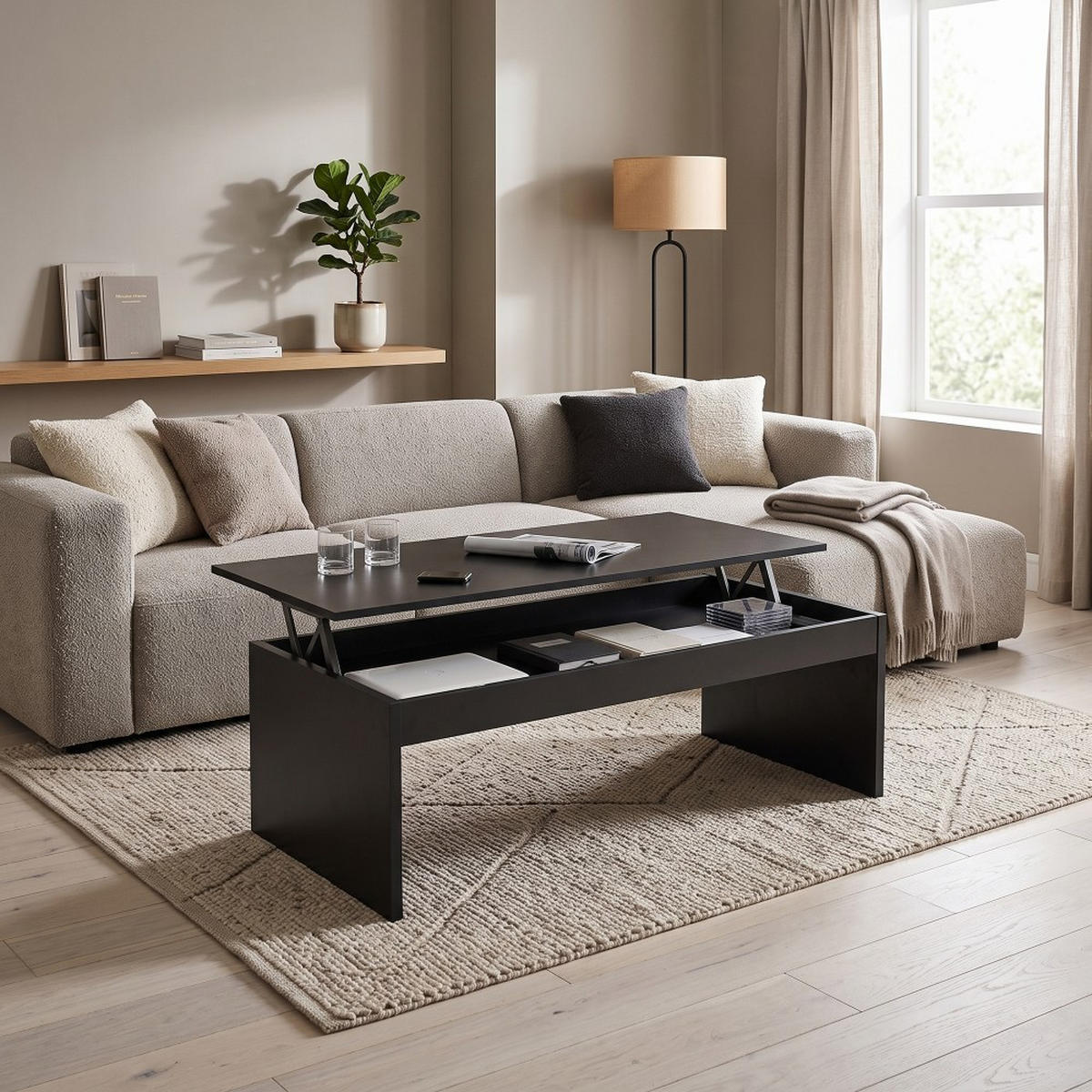 COUCHTISCH Klapptisch DARWIN 100x50cm / Schwarz - Schwarz, Holzwerkstoff (100/50/43cm) - Weber Industries