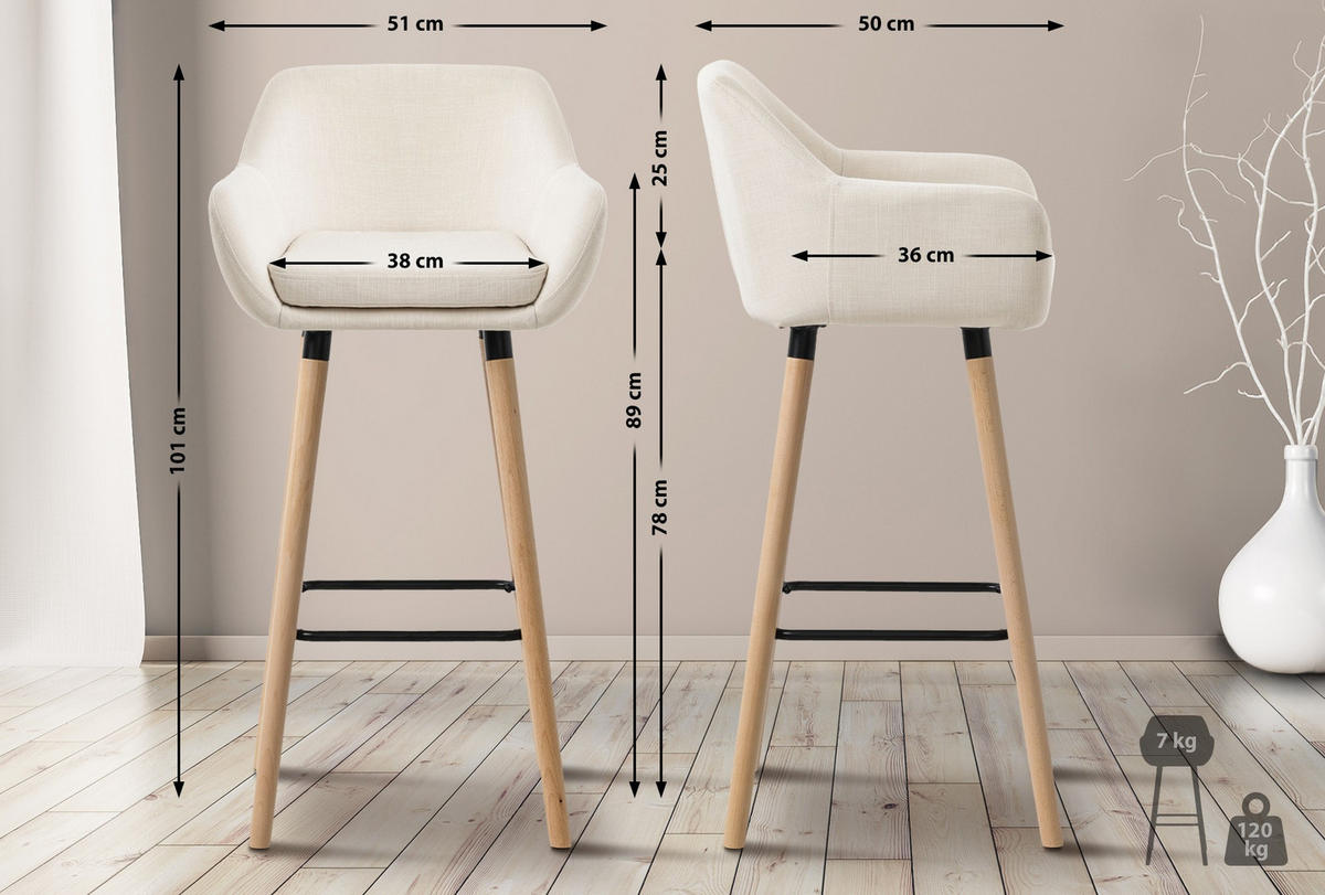 BARHOCKER 2er Set Mirid Stoff Beige - Beige, Textil (51/101/50cm) - DELUKE