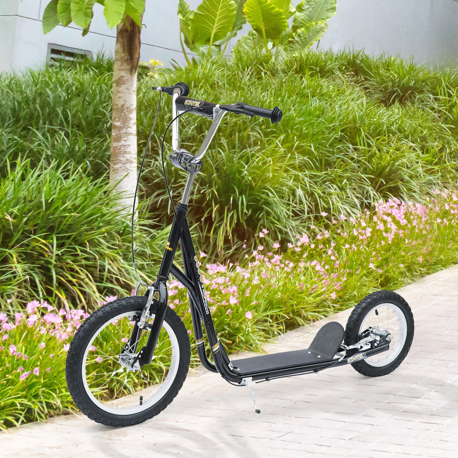 KINDERROLLER, Schwarz/Rosa, Stahl+ Gummi - Schwarz, Metall (135/58/100cm) - HOMCOM