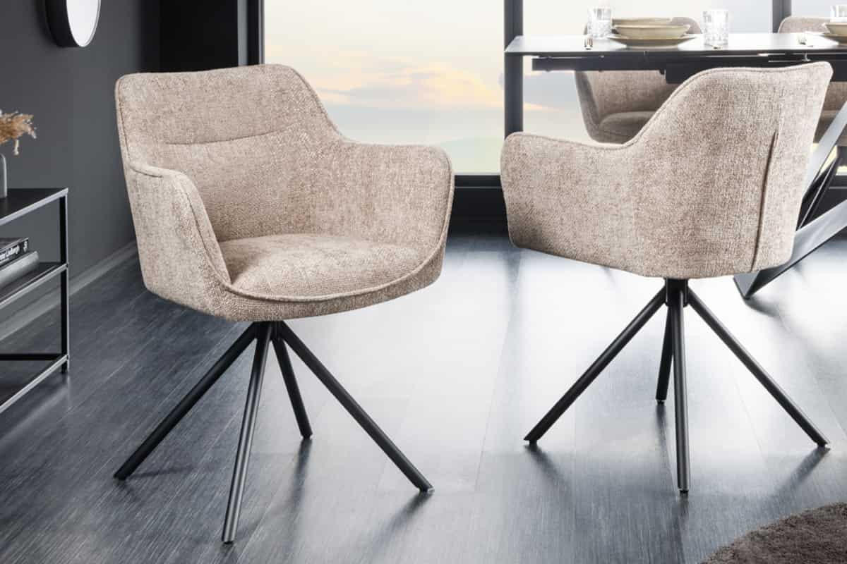 STUHL VERONA Strukturstoff Champagner 80 cm - Beige/Schwarz, Textil/Metall (58/80/59cm) - riess-ambiente