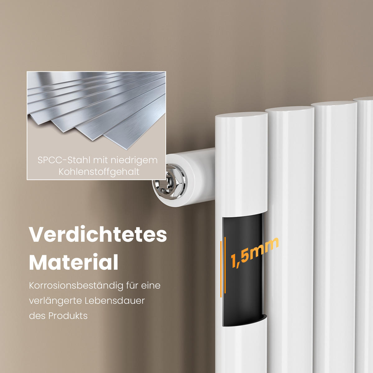 HEIZKÖRPER Doppelrohr vertikal montierbar Weiß 24/160/5,8 cm - Weiß Hochglanz, Metall (24/160/5.8cm) - EMKE