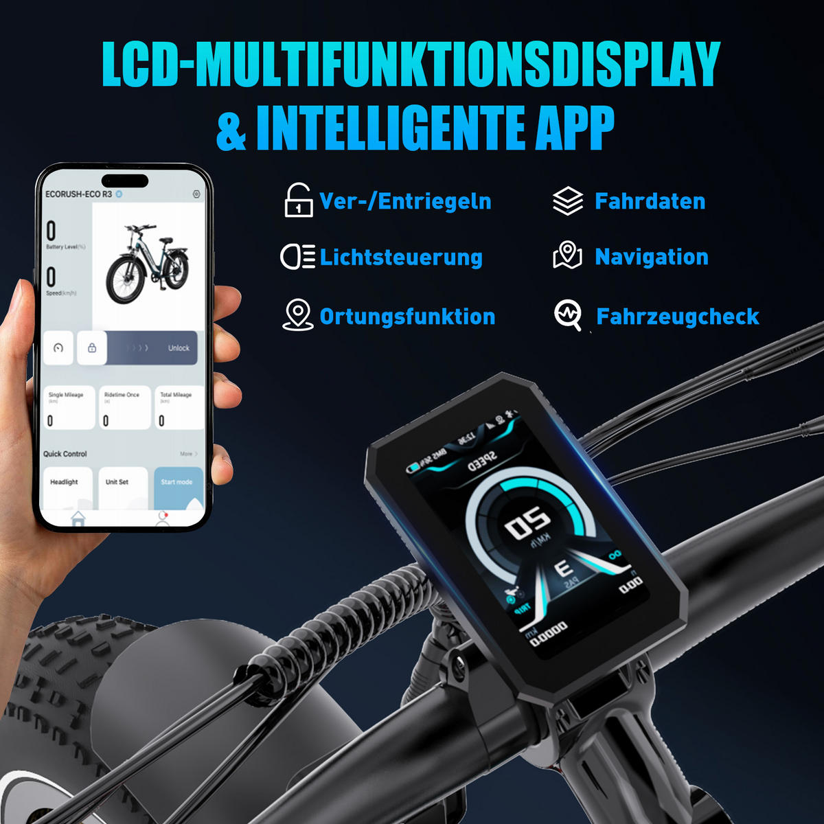 E-BIKE R3 48V-Akku mit 150 km Reichweite 3 Entsperrmethoden - Grün, Metall (87cm) - ECORUSH