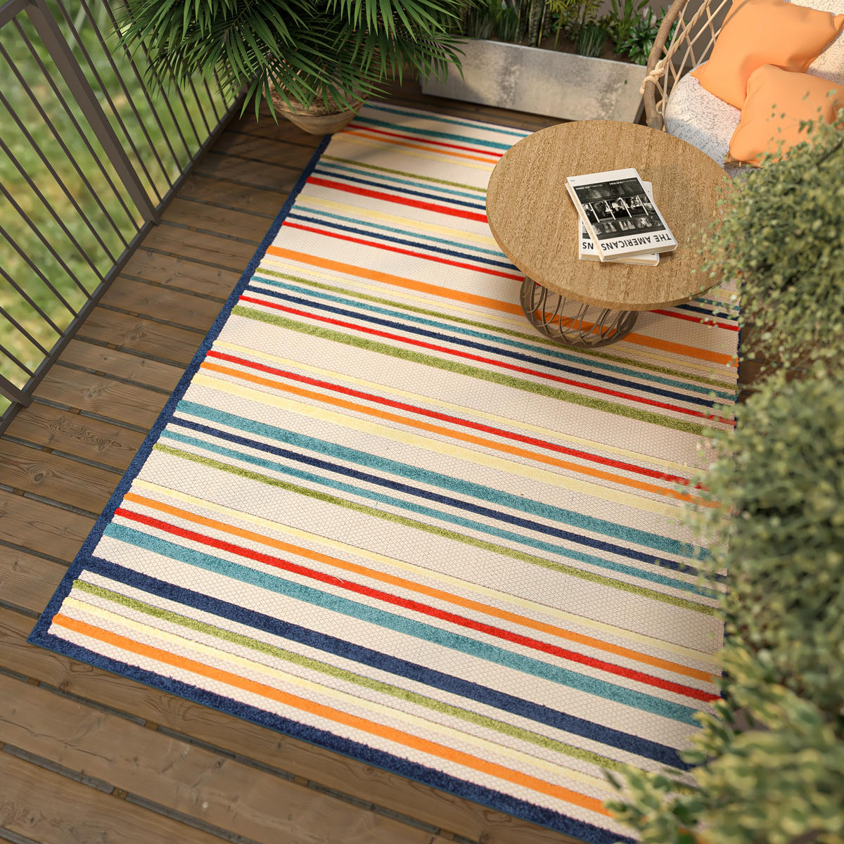 TEPPICH In-Outdoor Bunte Abstract, Streifen - Kurzflor Rechteckig - 120 x 170 cm - Multicolor/Creme, Textil (120/170cm) - Mazovia