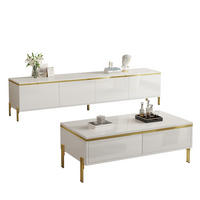 TV- & COUCHTISCH-SET Hochglanz Goldkante Stauraum modern Luxus - Weiß, Holzwerkstoff (38/50/170cm) - FLIEKS