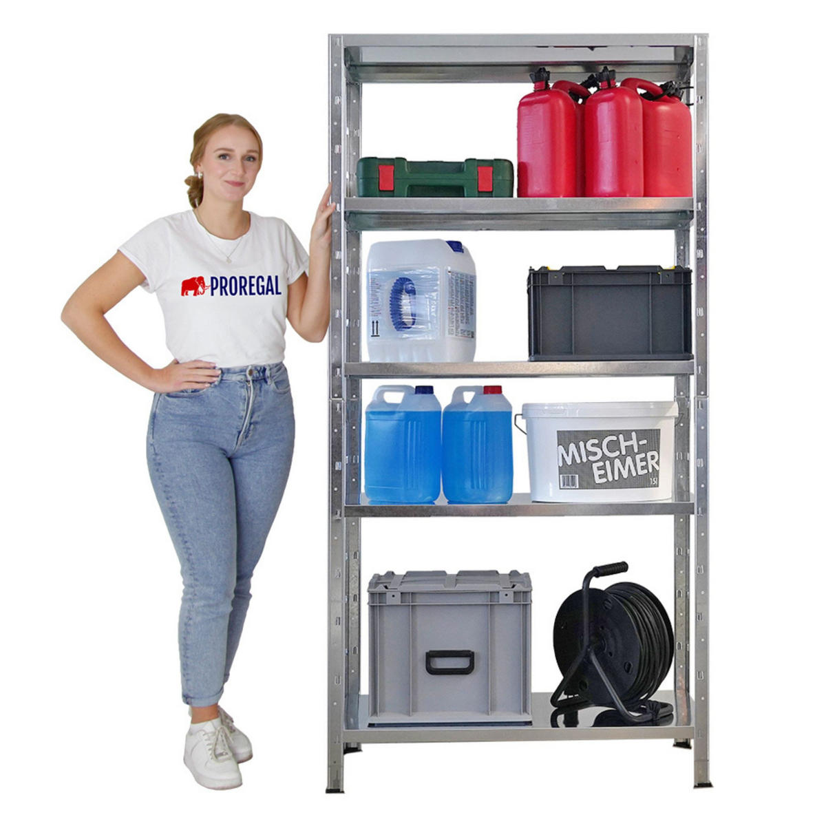 SCHWERLASTREGAL Ares 180x90x40cm 5 Stahlplatten-Ebenen Fachlast 125 kg Verzinkt - Silberfarben, Metall (90/180/40cm) - PROREGAL