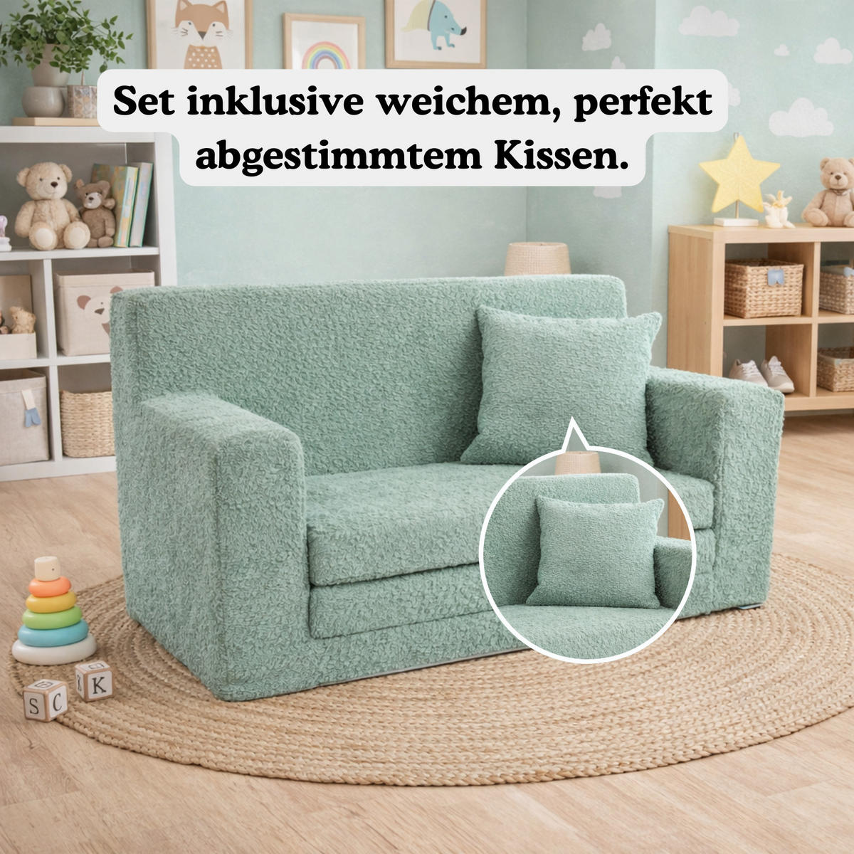 KINDERSOFA David – Stilvoller Komfort für das Kinderzimmer - In den Trendfarben - Hellgrün, Textil (83/47/43cm) - Fortisline