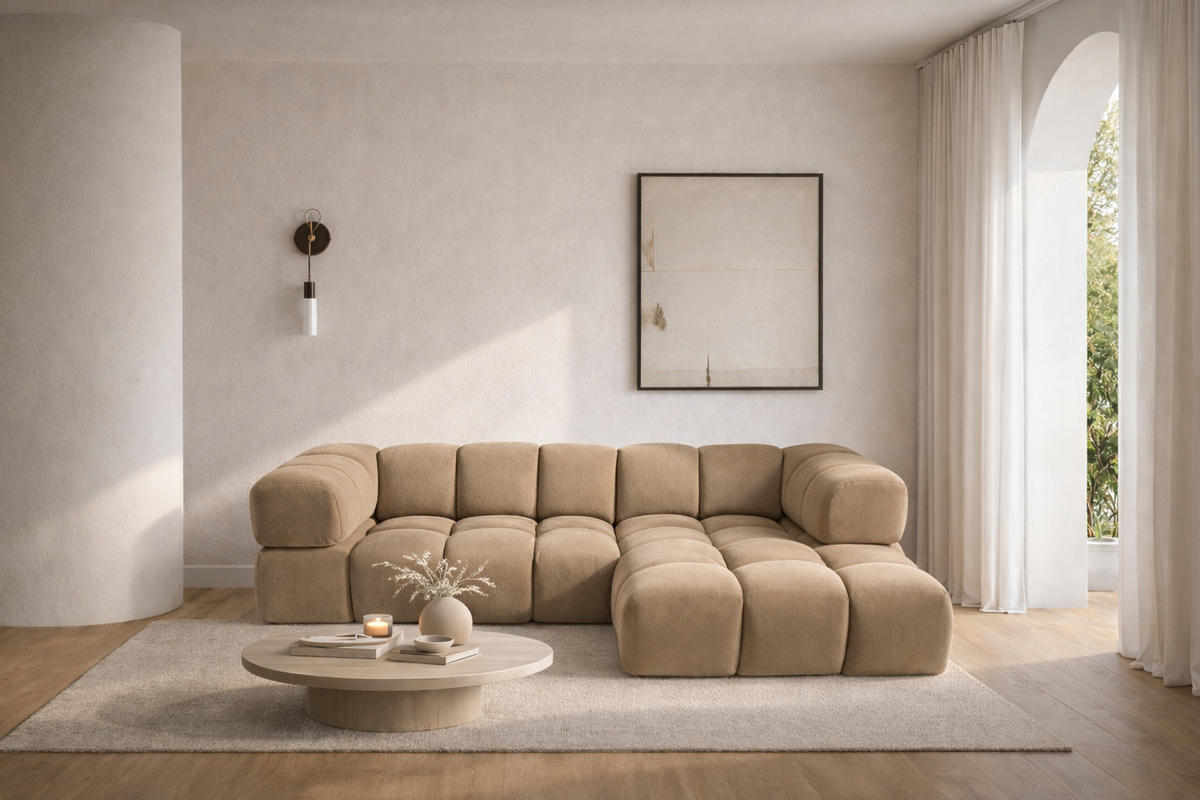 ECKSOFA L-Form Averro, stoff Bluvel, Latte, Rechts - Beige, Holz (280/150cm) - Kaiser Möbel