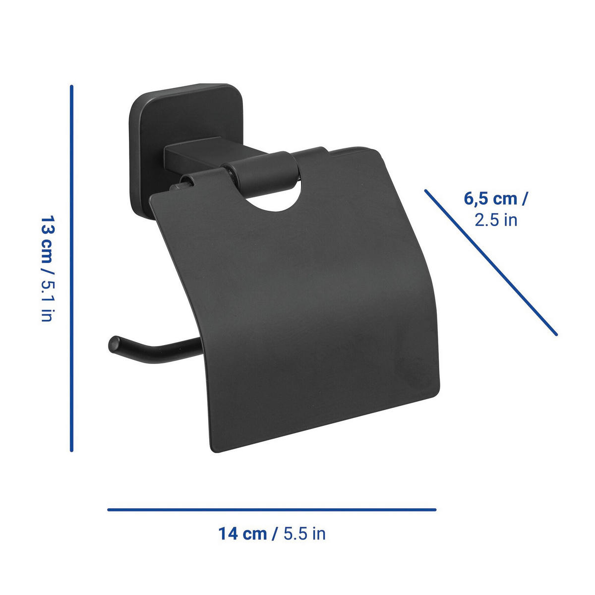 PAPIERHALTER mit Klappe Porto 6,5/14,5/13 cm - Schwarz, Metall (14.5/13/6.5cm) - Wenko