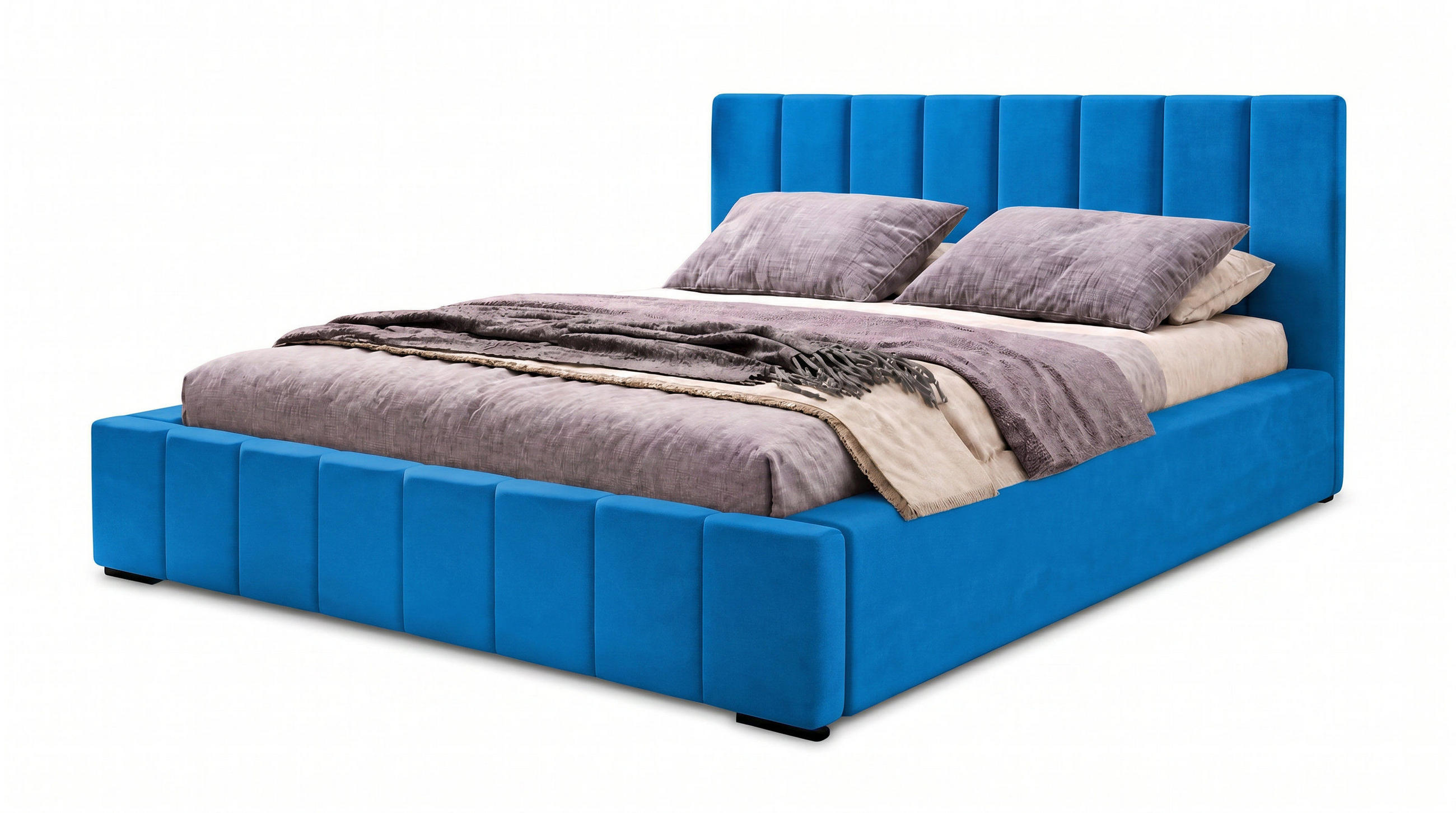 POLSTERBETT Nero 180x200 cm, Doppelbett mit Bettkasten und Lattenrost aus Holz, Velourstoff: Blau - Blau, Holz/Kunststoff (180/200cm) - Marpur