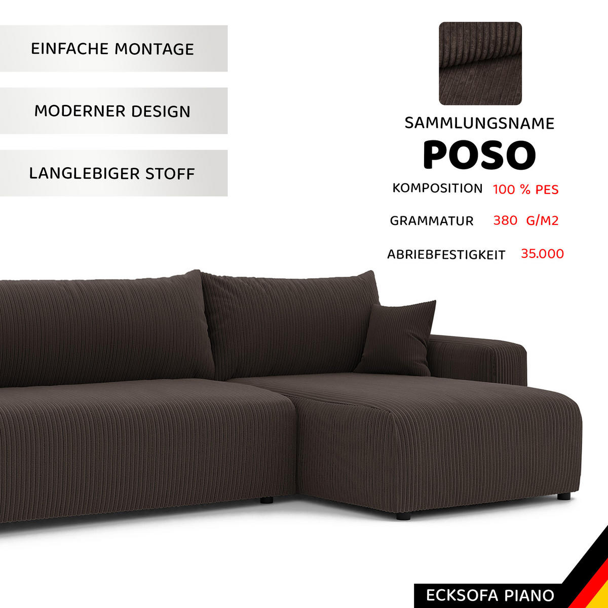 ECKSOFA mit Schlaffunktion und Bettkasten, Braun - Braun, Holzwerkstoff/Textil (145/278cm) - Idohome