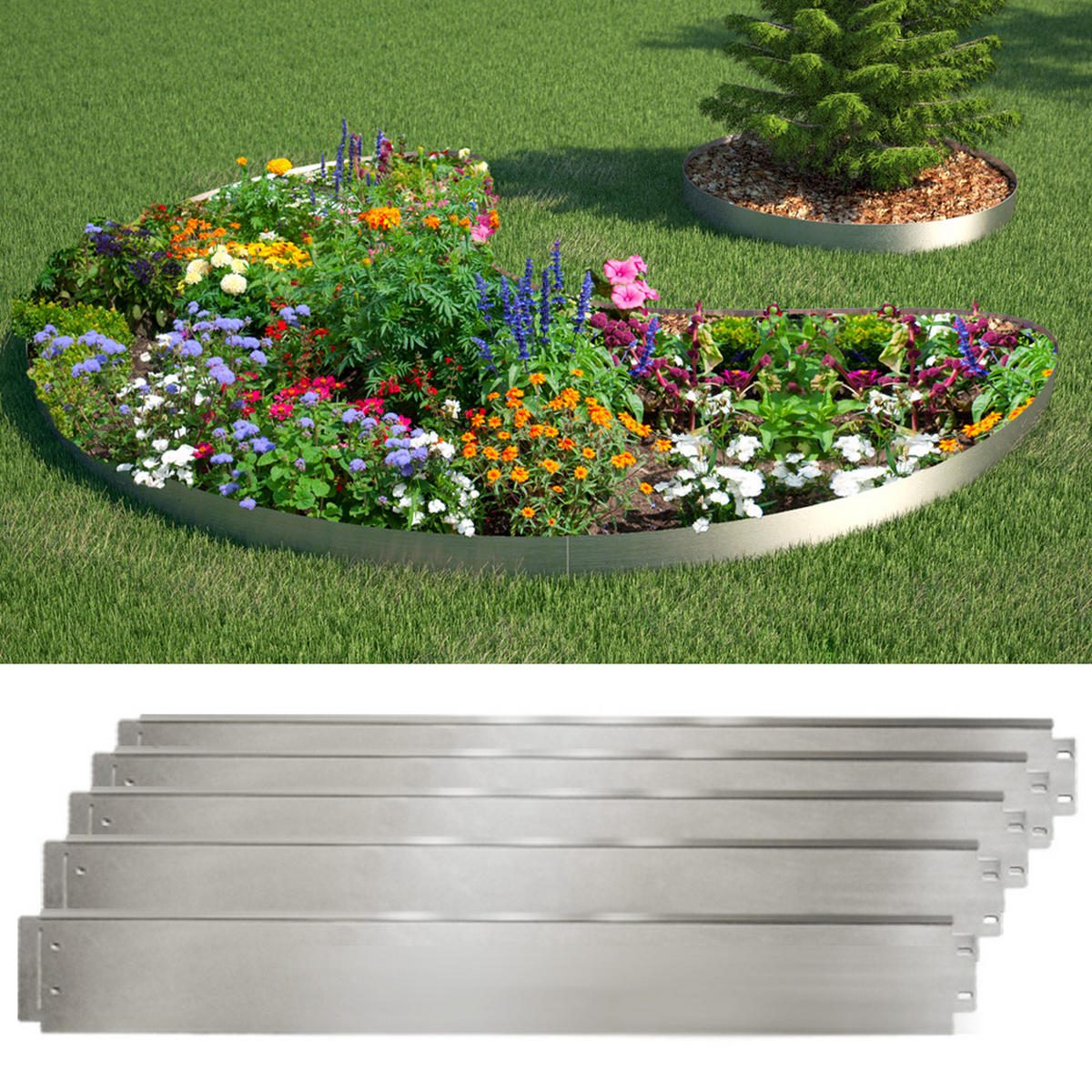 RASENKANTE Silber 100 x 18 cm 10 Meter - Silberfarben, Metall (100/18/0.7cm) - OK-Living