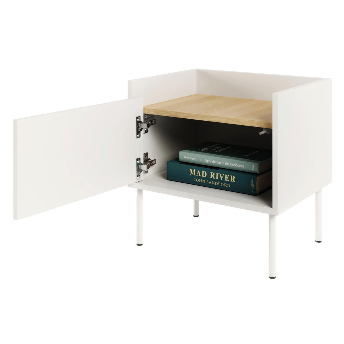 NOČNÍ stolek Tovi Bílý / Dekor dub 50 cm - bílá, kov/kompozitní dřevo (48.2/48.5/36.4cm) - Selsey