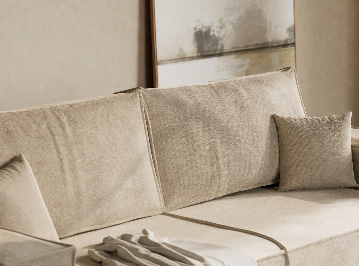 SOFA MIT SCHLAFFUNKTION Milos Beige Chenille-Stoff - Beige/Schwarz, Holz/Holzwerkstoff (255/70/105cm) - Maison de Reve
