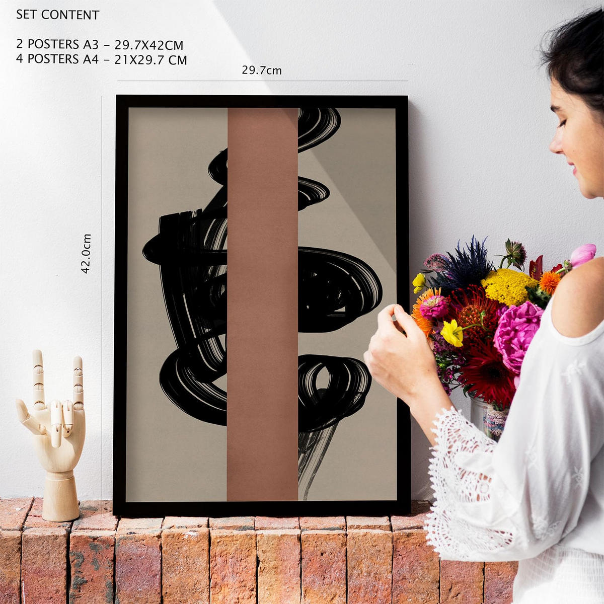 POSTER Set Mit 6 Utopisches Handwerk In Form Abstracts Ästhetische Dekorative Gemälde Für Ihr Wohnzimmer Zuhause A3 & A4 Rahmen Aus Hellem Holz - Beige, Papier (29/3cm) - Nacnic