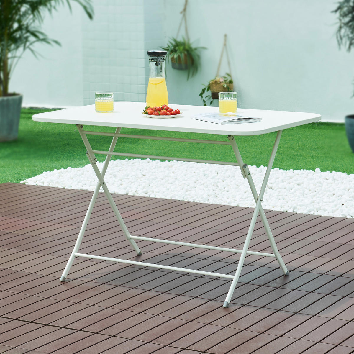 GARTENKLAPPTISCH Sande - Weiß, Metall (110/70/71cm) - [en.casa]