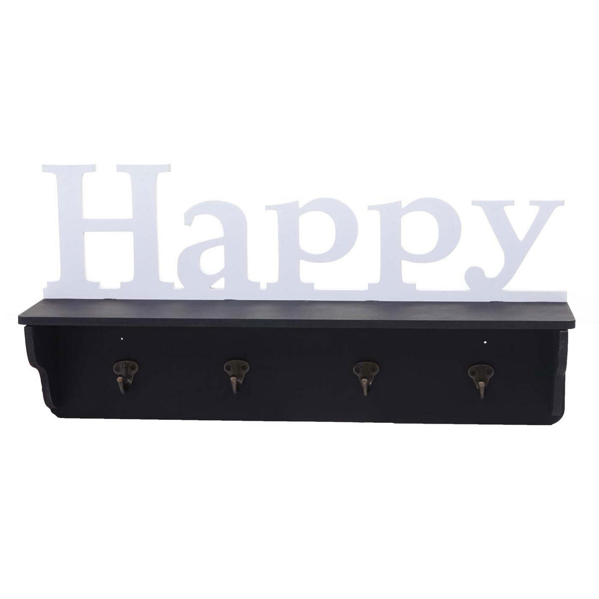WANDGARDEROBE HAPPY 4 HAKEN Schwarz, Reinweiß - Schwarz/Weiß, Holz (60/30/13cm) - MCW