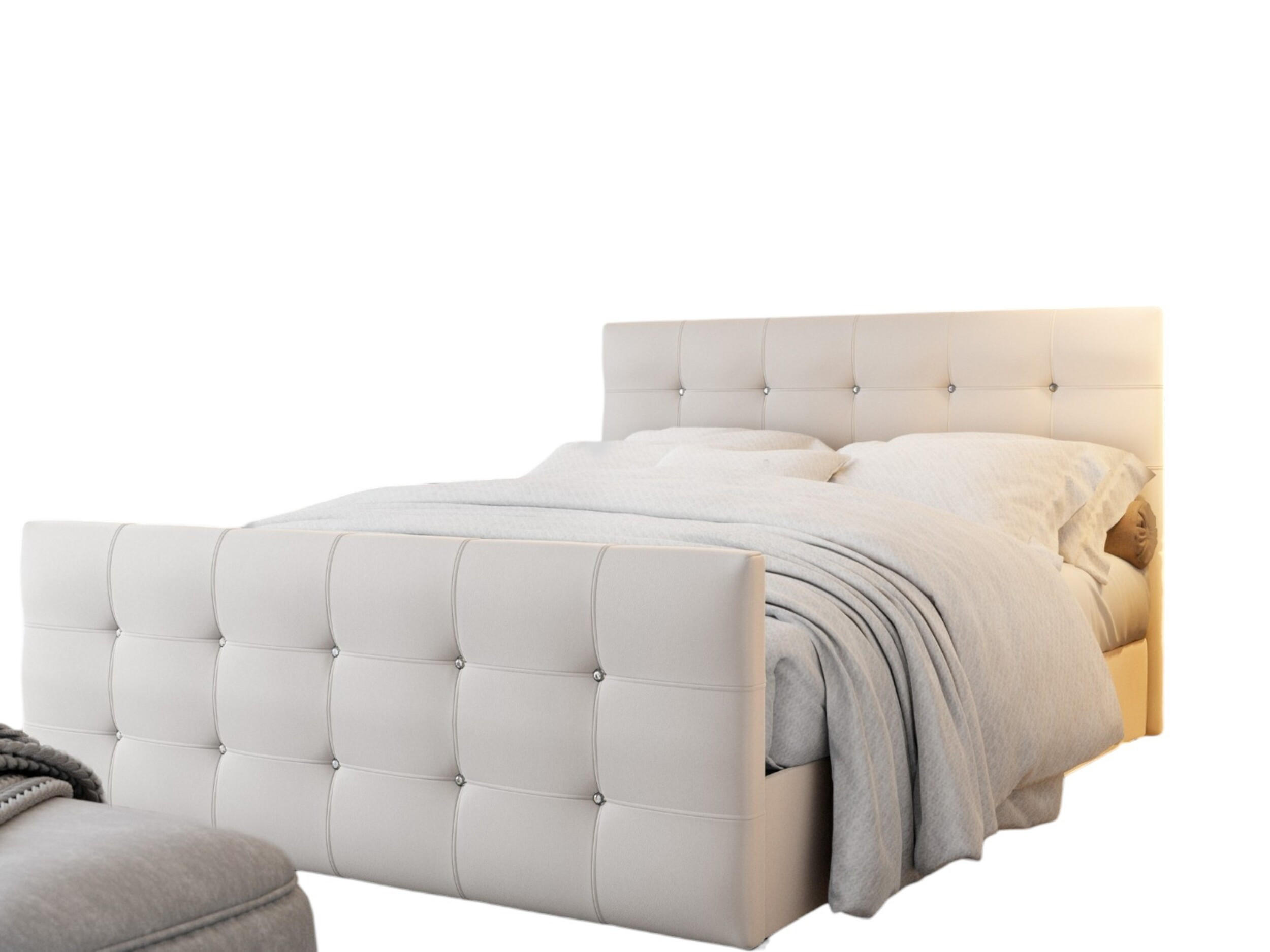 BOXBETT KLEO 180x200, mit Matratze H3, Bonell und Topper, Madryt 120 - Weiß, Holz/Kunststoff (180/200cm) - Bedante