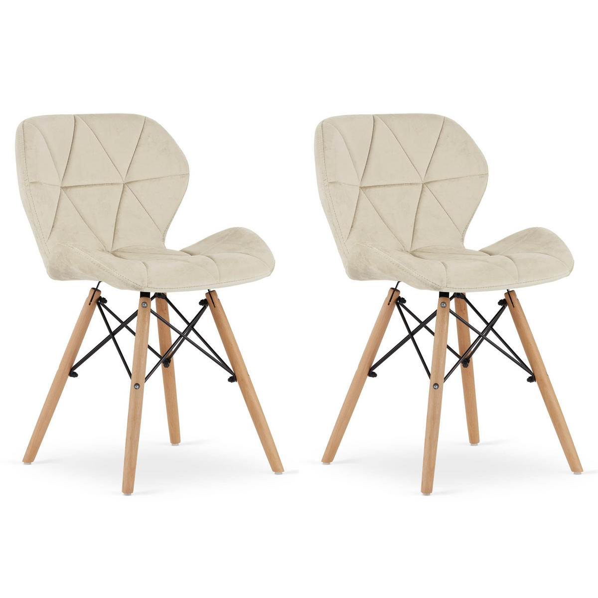 STUHL AMATRICE 2-er Set, Beige, mit Samtstoff gepolstert - Beige, Holz/Textil (48/74/53cm) - Komodee