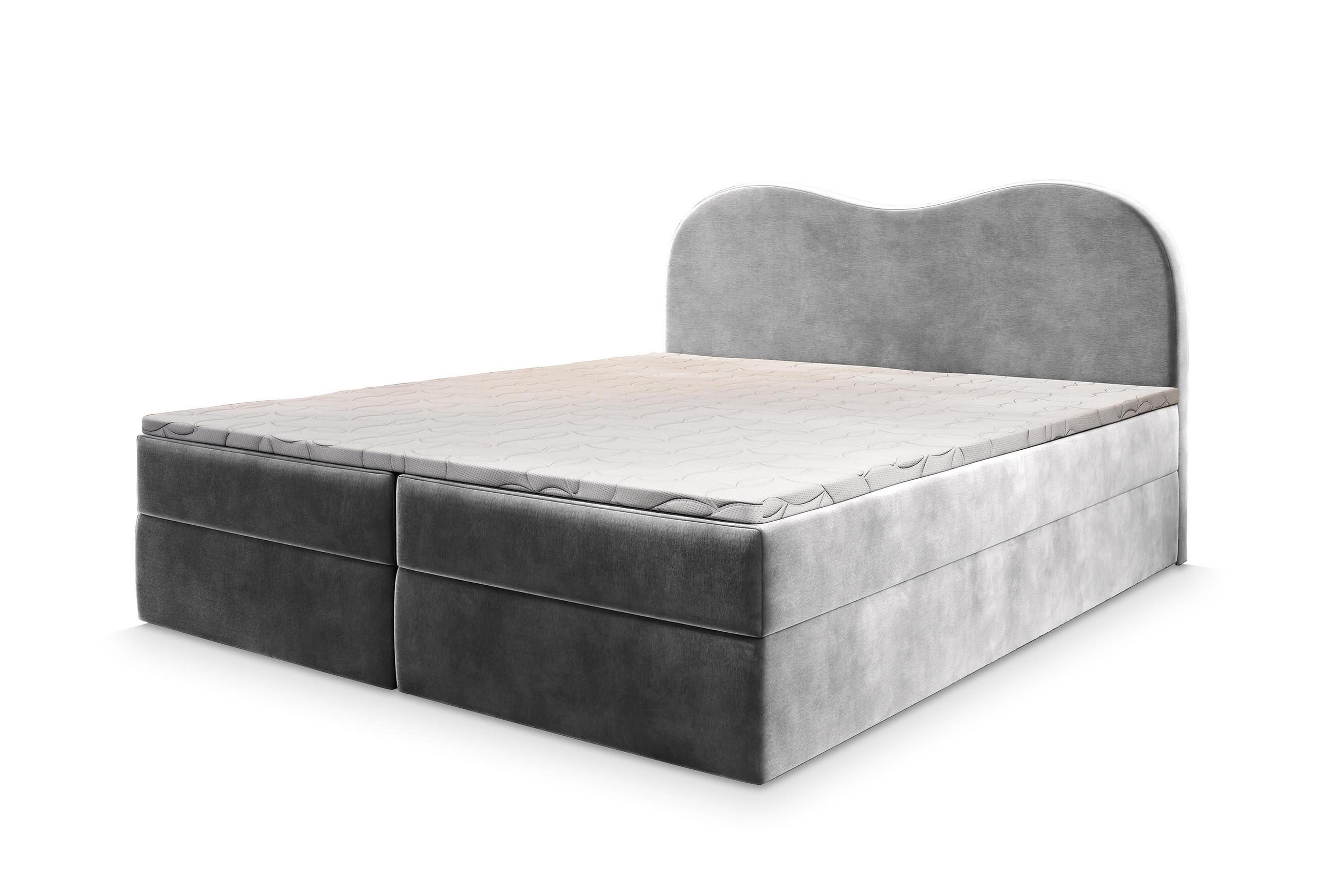 BOXBETT FLUVIA M 180x200 cm mit Matratze und Topper - Hellgrau - Hellgrau, Holz (180/200cm) - MASSENO