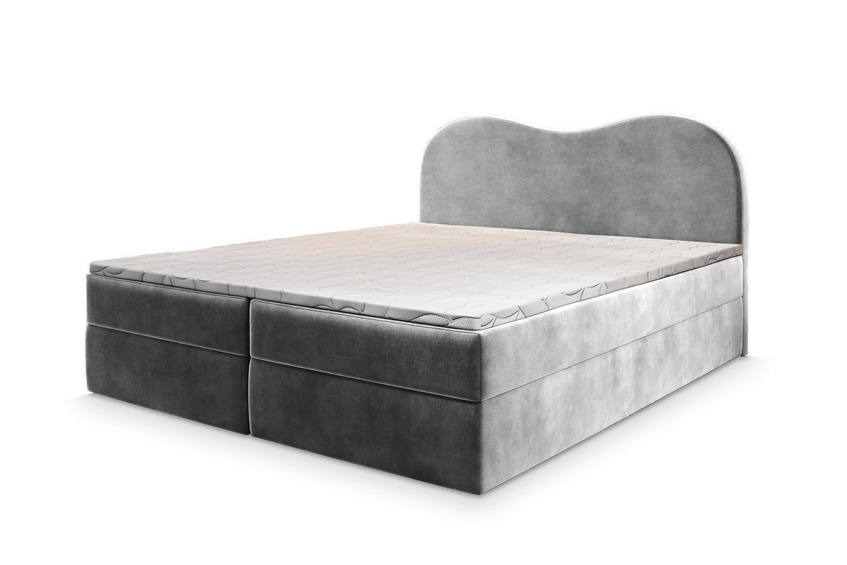 BOXBETT FLUVIA M 180x200 cm mit Matratze und Topper - Hellgrau - Hellgrau, Holz (180/200cm) - MASSENO