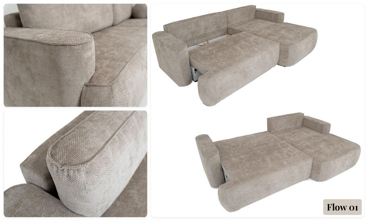 ECKSOFA Marion mit Schlaffunktion & Bettkasten in Chenille Graphit, Schwarz, Rechts 267/154/83 cm - Schwarz/Graphitfarben, Kunststoff/Textil (267/154cm) - WFL GROUP